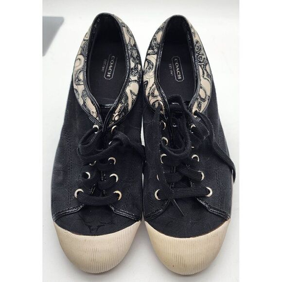 Coach Women's Black & White Canvas Sneakers Size 8 - Picture 1 of 8